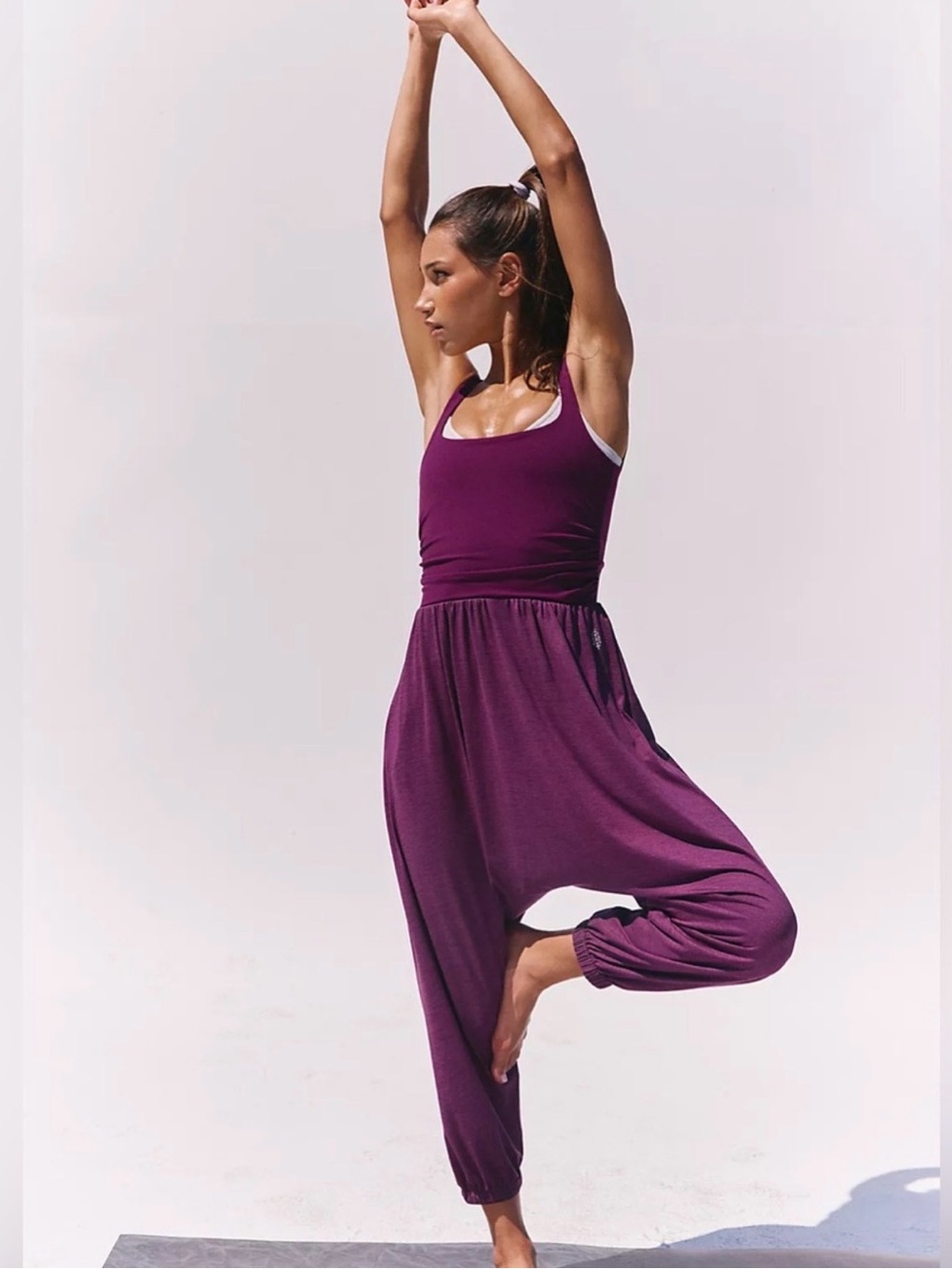 Free People Deep Plum Sleeveless Harem Jumpsuit